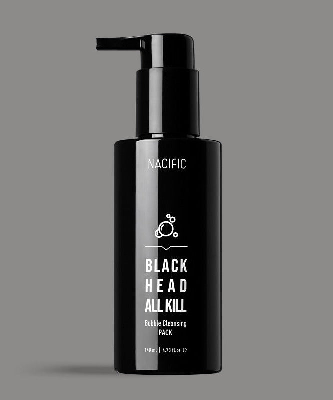 NACIFIC Black Head All Kill Bubble Cleansing Pack 140ml bottle on gray background