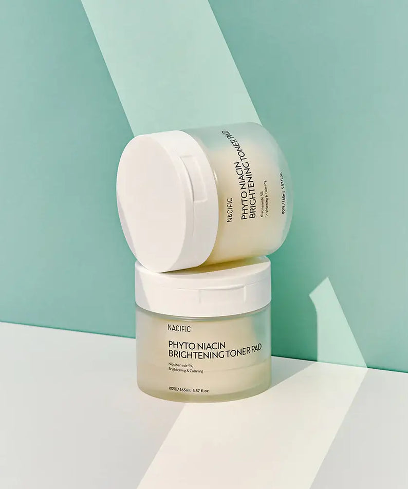 NACIFIC Phyto Niacin Brightening Toner Pads 80 Sheets/165ML in modern packaging displayed on geometric backdrop