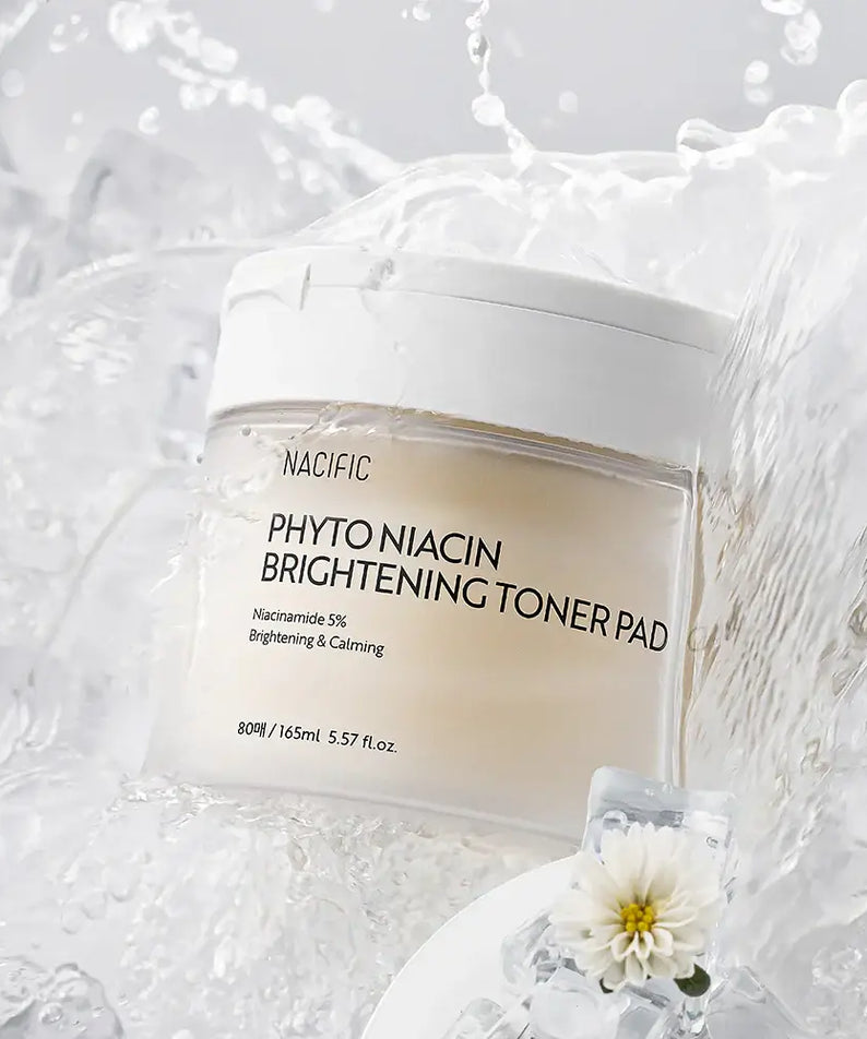 NACIFIC Phyto Niacin Brightening Toner Pads 80 Sheets/165ML with floral backdrop