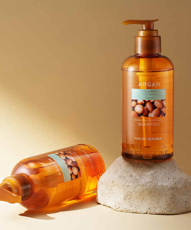NATURE REPUBLIC Argan Essential Deep Care Shampoo 300ml bottle on display
