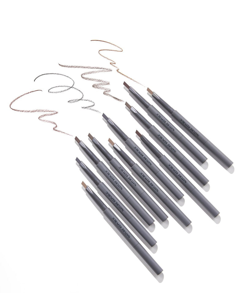 NATURE REPUBLIC Botanical Auto Eyebrow pencils displayed with strokes