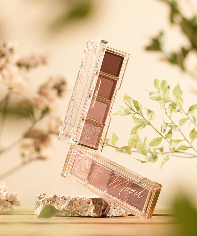 NATURE REPUBLIC Daily Basic Palette with floral background, showcasing makeup product elegance.