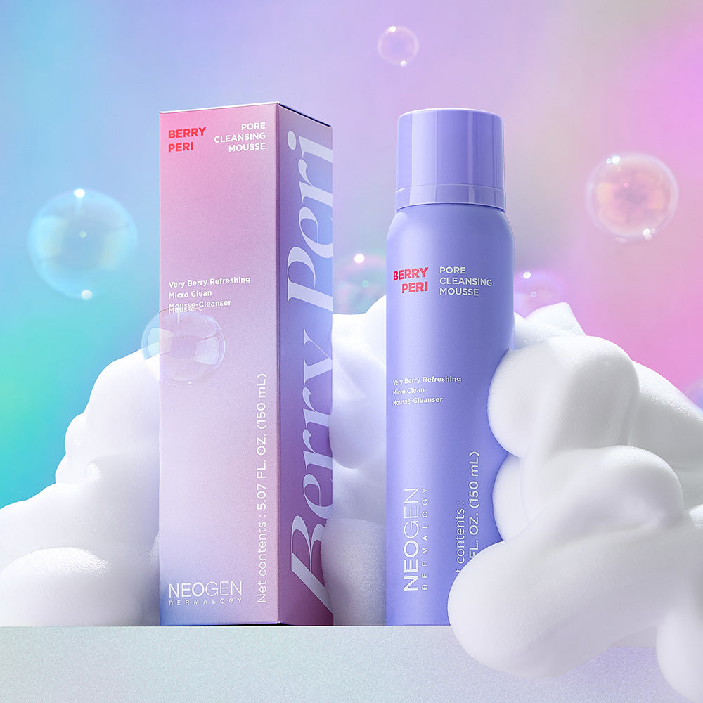 NEOGEN Berry Peri Pore Cleansing Mousse 150ml featuring colorful packaging and foamy texture