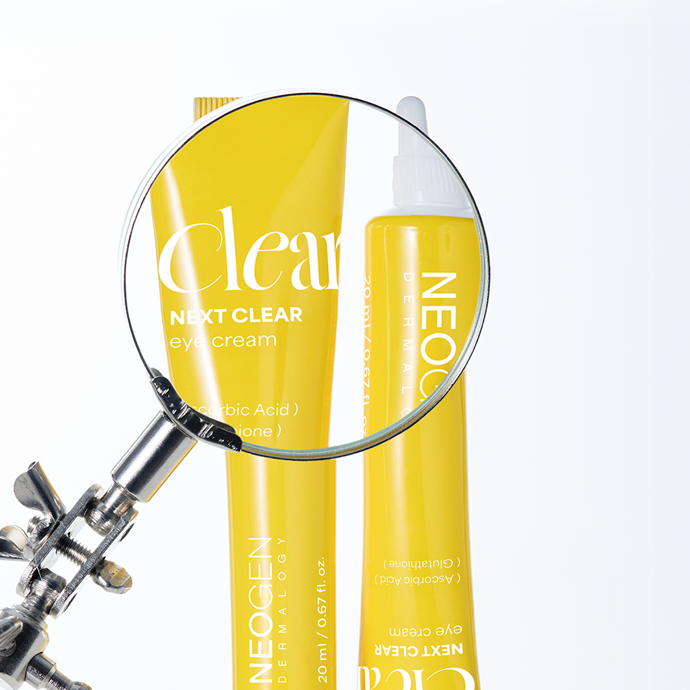 NEOGEN Next Clear Eye Cream 20ml with lens showcasing details.