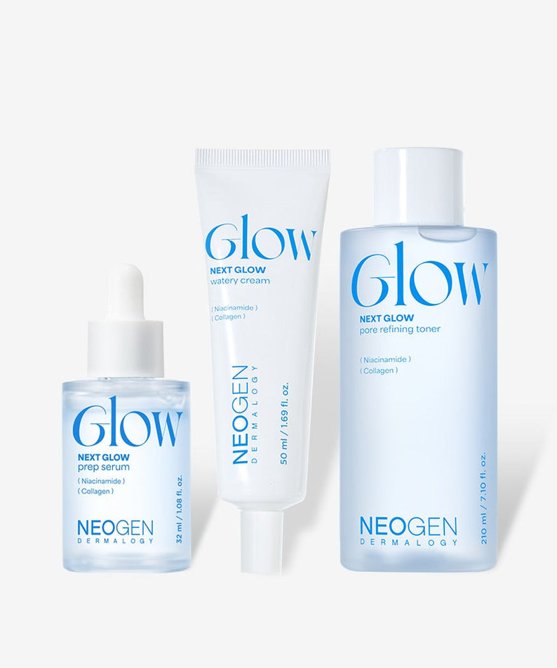 NEOGEN Next Glow 3-piece set (prep serum + moisture cream + pore refining toner) display