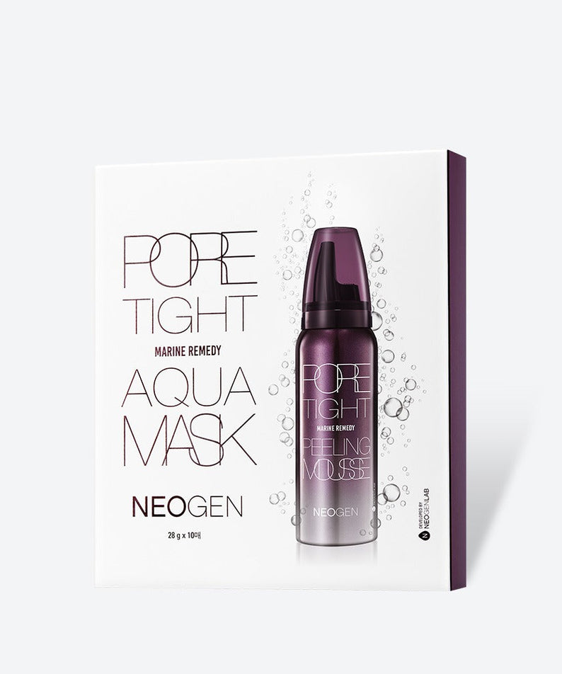NEOGEN Pore Tite Aqua Mask 5 Pack in packaging with purple bottle, skincare product for pore tightening and hydration.