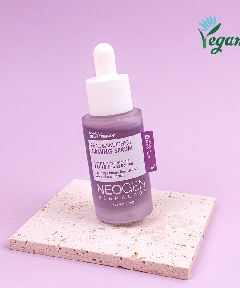 NEOGEN Real Bakuchiol Firming Serum 30ml vegan skincare product on marble slab