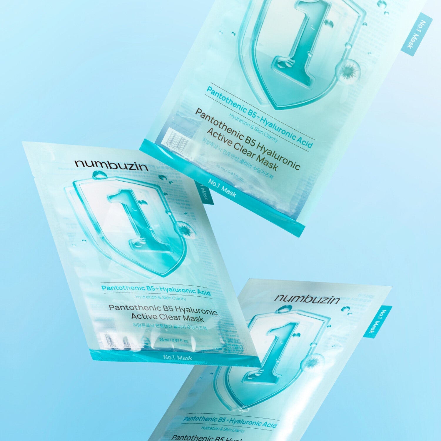 NUMBUZIN No.1 Hyaluronic Panthenic Acid Clear Soothing Gauze Pack 10 sheets in blue packaging.