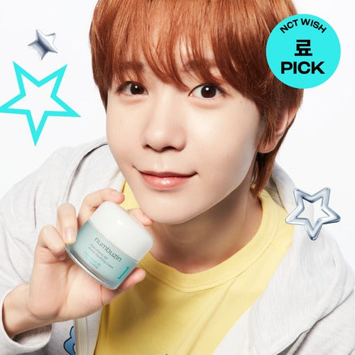 Person holding NUMBUZIN No.1 Pantothenic Acid Active Soothing Cream 80ml jar with stars and pick label in the background.