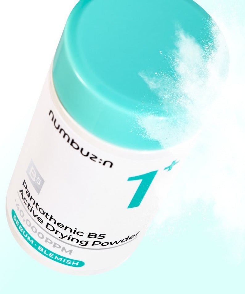 NUMBUZIN No.1 Pantothenic Acid Active Up Dressing Powder 7g in a turquoise container with powder in the air.