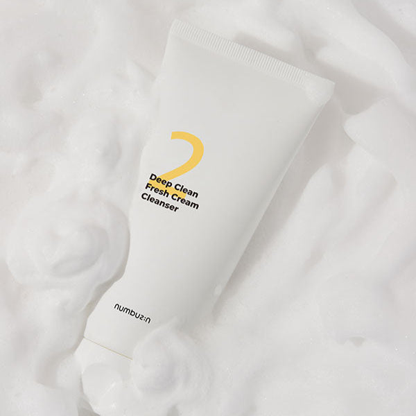 NUMBUZIN No.2 Deep Clean Cream Cleansing Foam 120ml on foamy background