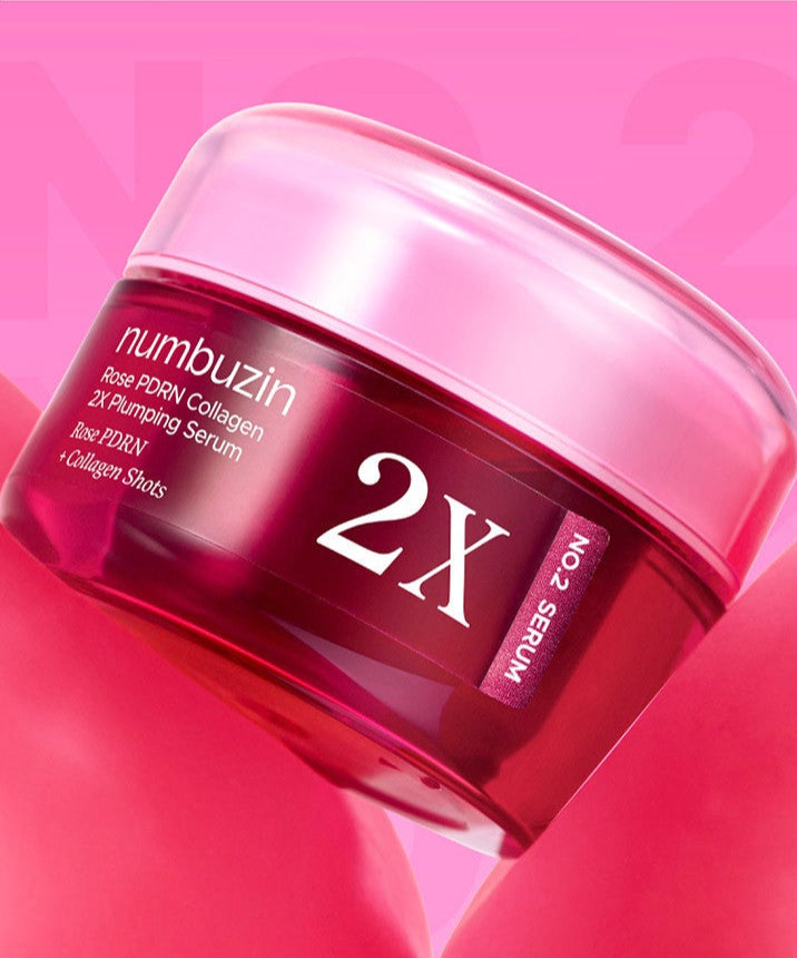 NUMBUZIN No.2 Rose PDRN Collagen 2X Plumping Serum 30ml packaging with pink background