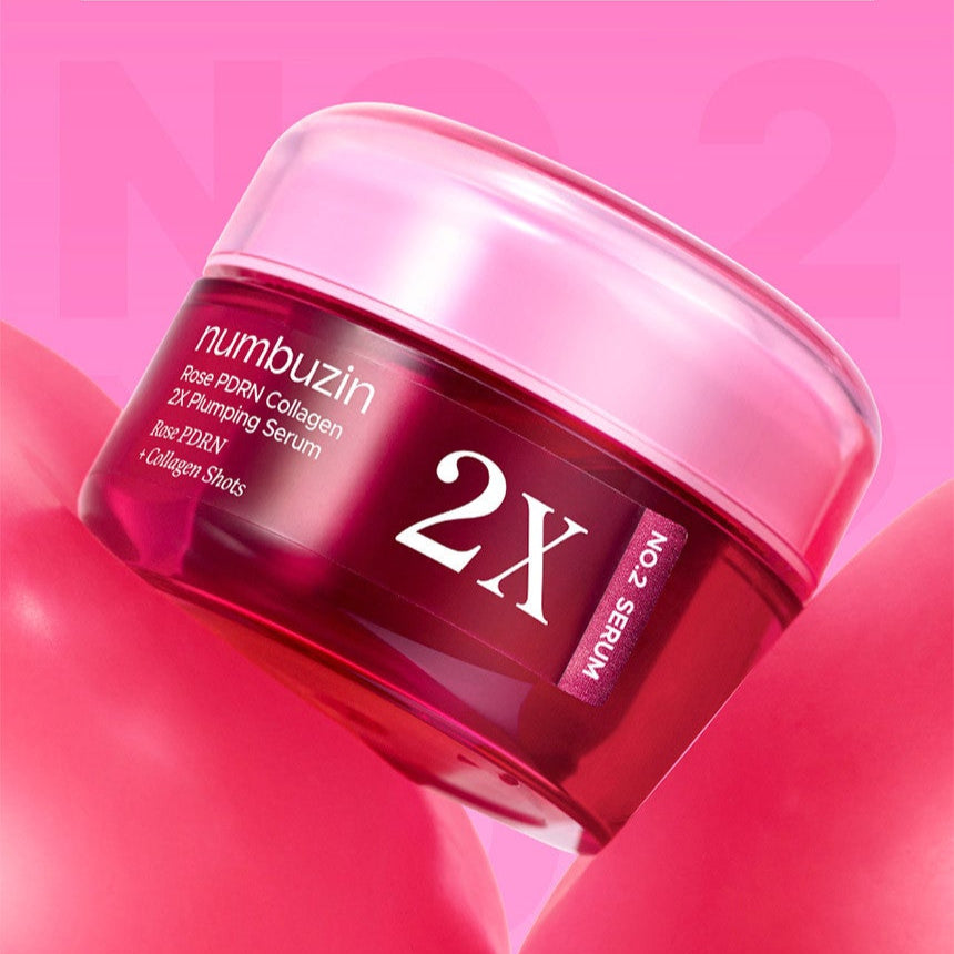 NUMBUZIN No.2 Rose PDRN Collagen 2X Plumping Serum 30ml packaging with pink background