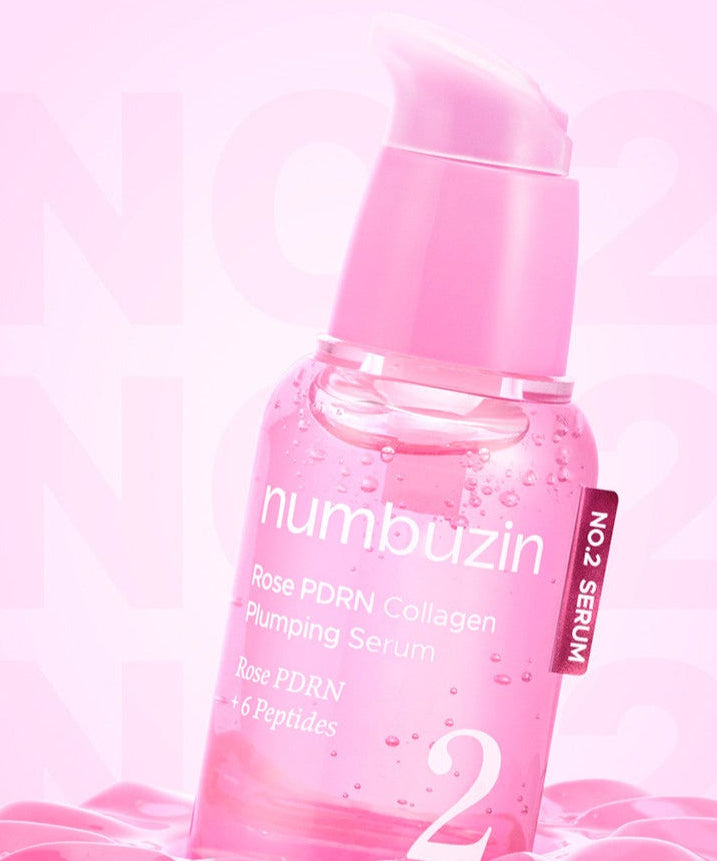 NUMBUZIN No.2 Rose PDRN Collagen Plumping Serum 30ml bottle with pink packaging and text on the front.