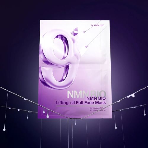 NUMBUZIN No.9 NMN Bio Lifting Full Face Pack 4 sheets packaging design.