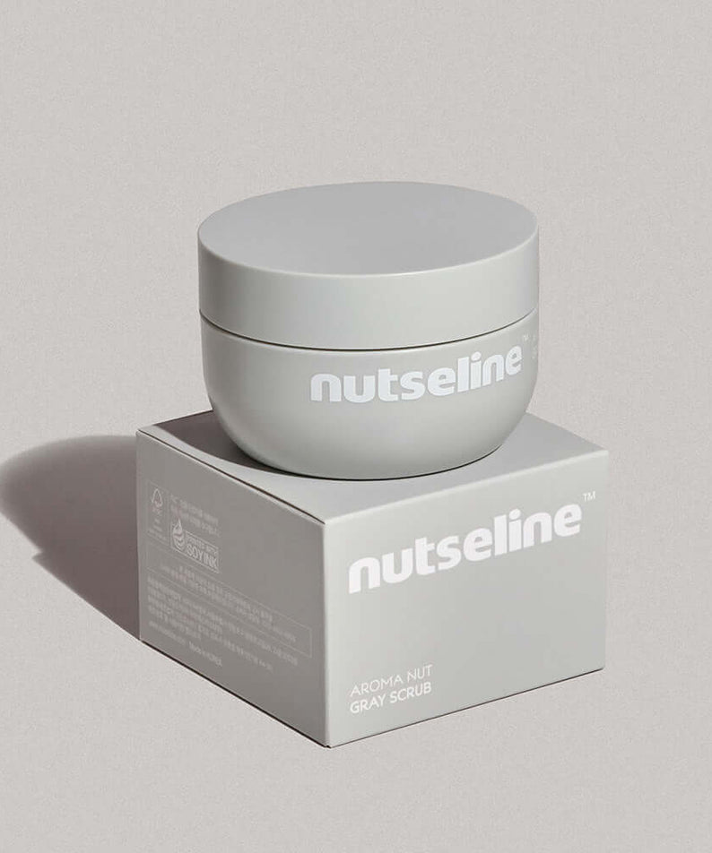 NUTSELINE Aroma Nut Gray Body Scrub 200g container on box