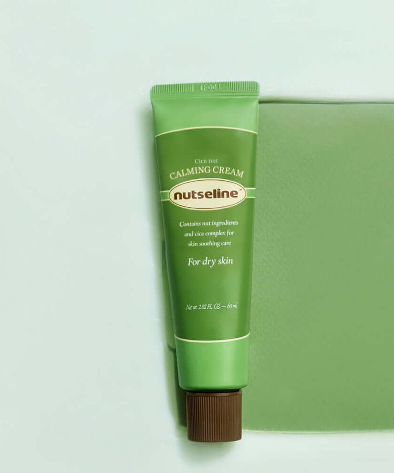 NUTSELINE Cica Nut Calming Cream 60ml for dry skin soothing, featuring nut ingredients and cica complex in a 60ml tube.
