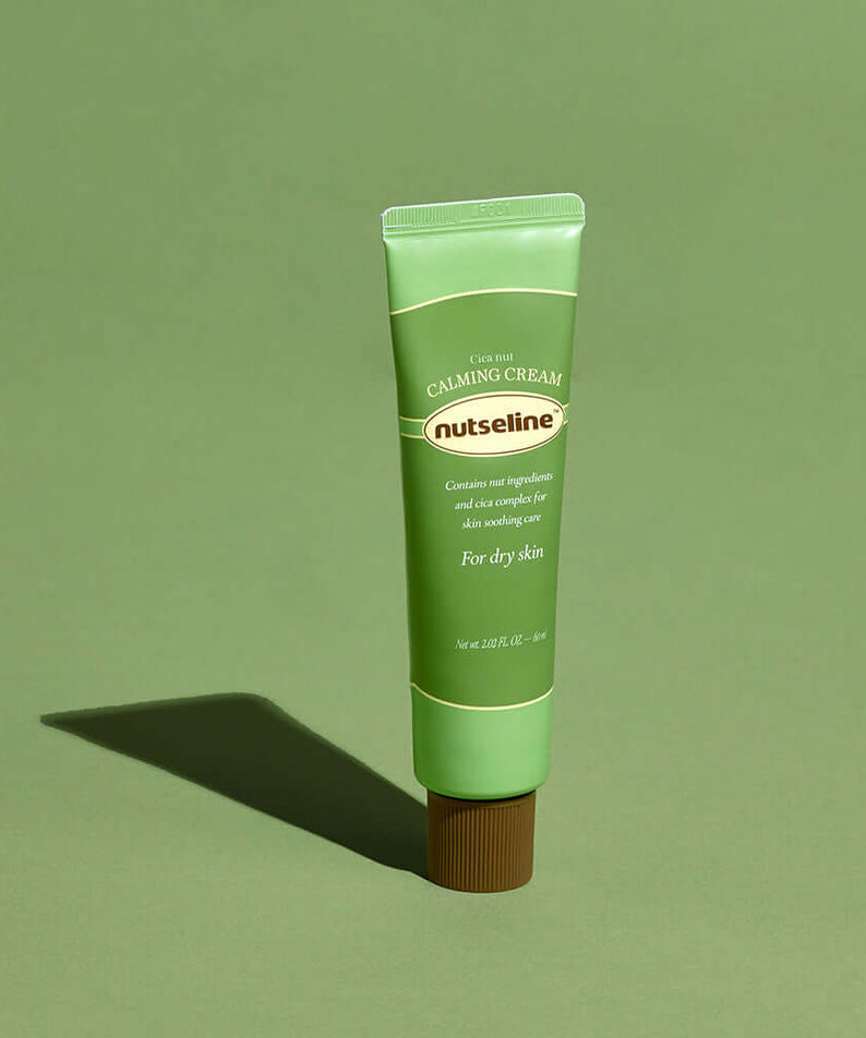 NUTSELINE Cica Nut Calming Cream 60ml in green tube for dry skin relief.