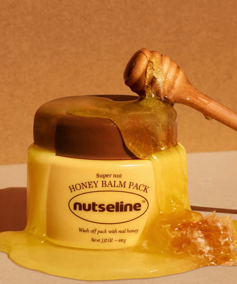 NUTSELINE Super Nut Honey Balm Pack 100g with honey dipper, showcasing rich honey texture and premium packaging.