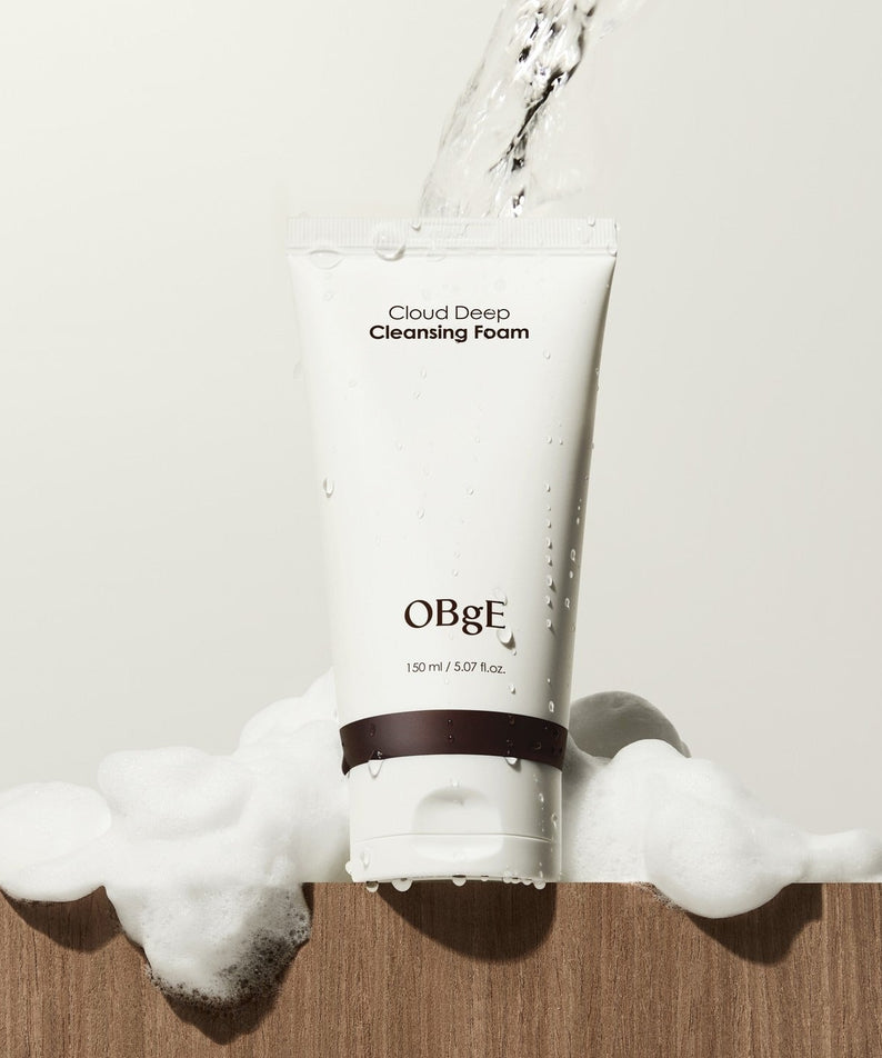 OBGE Cloud Deep Cleansing Foam 150ml by Gentleman Korea — men's Korean skincare gentle foaming cleanser, product tube with water splash and foam
