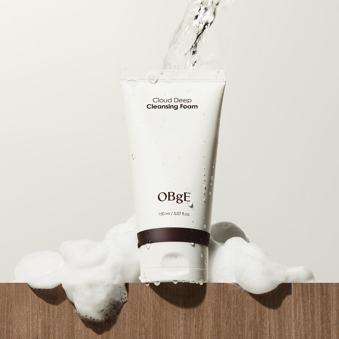 OBGE Cloud Deep Cleansing Foam 150ml by Gentleman Korea — men's Korean skincare gentle foaming cleanser, product tube with water splash and foam