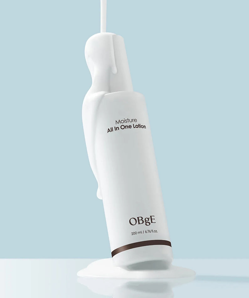OBGE Moisture All-in-One Lotion 200ml bottle on pale blue background, Gentleman Korea Korean skincare for men
