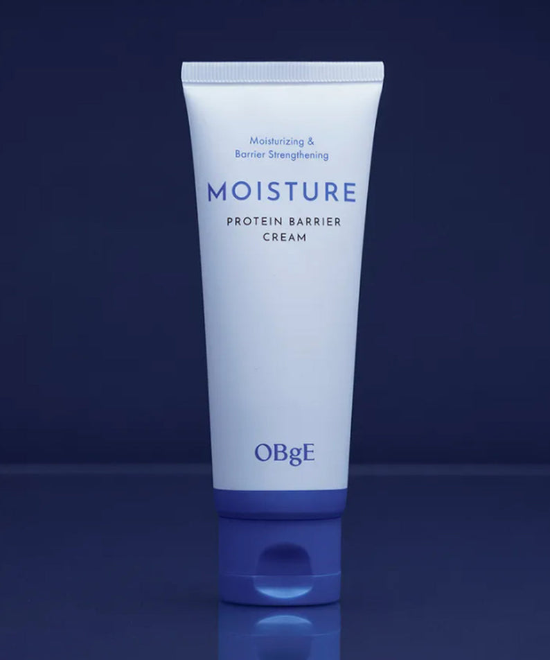 OBGE Moisture Protein Barrier Cream 150ml tube on dark blue background - Gentleman Korea Korean skincare for men, moisturising barrier cream
