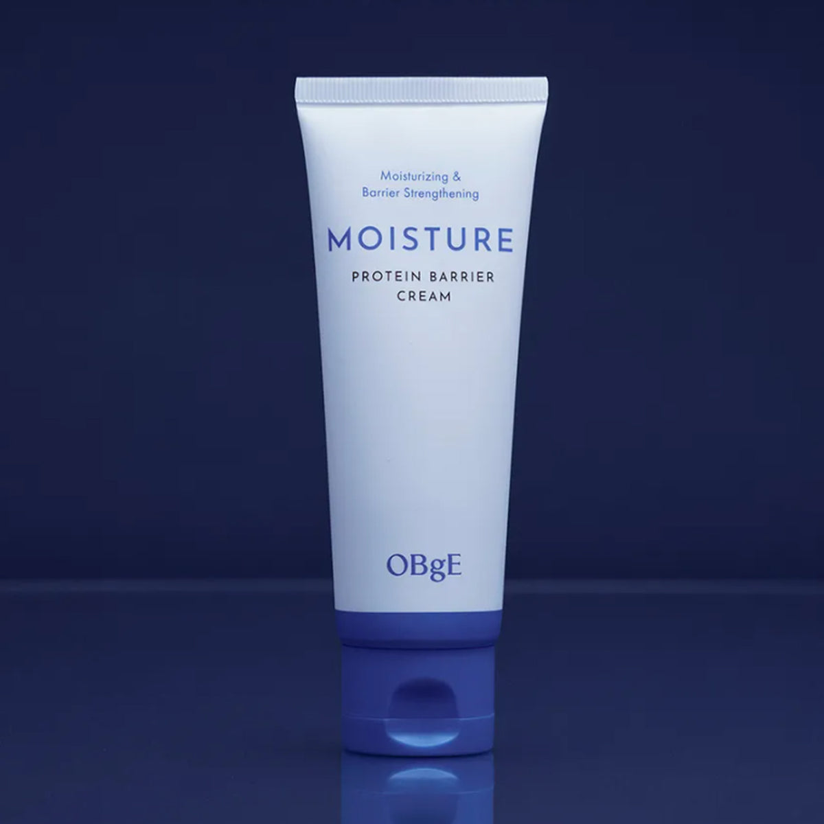 OBGE Moisture Protein Barrier Cream 150ml tube on dark blue background - Gentleman Korea Korean skincare for men, moisturising barrier cream