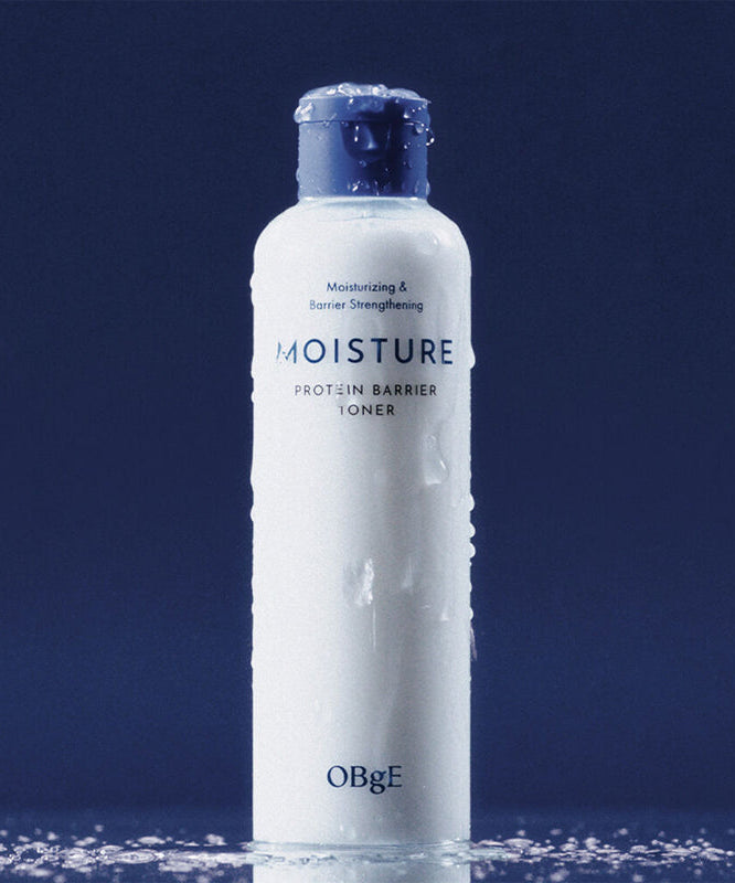Gentleman Korea product image of OBGE Moisture Protein Barrier Toner 200ml bottle with water droplets, Korean skincare for men
