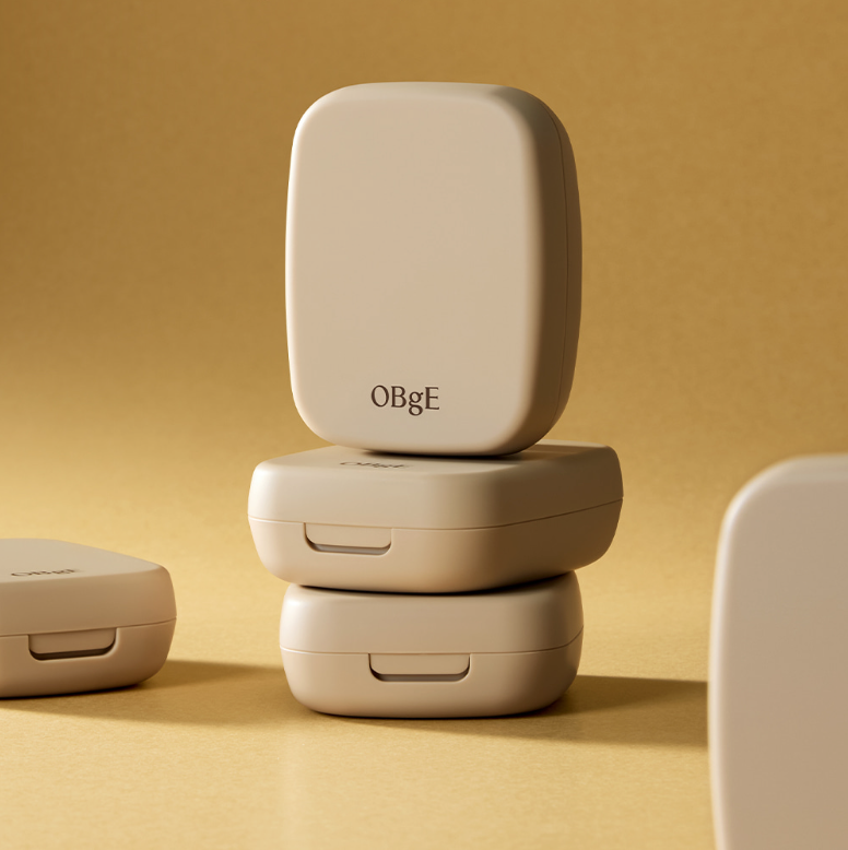 OBGE Oil Control Finisher compact cases stacked on beige background, Gentleman Korea Korean skincare for men