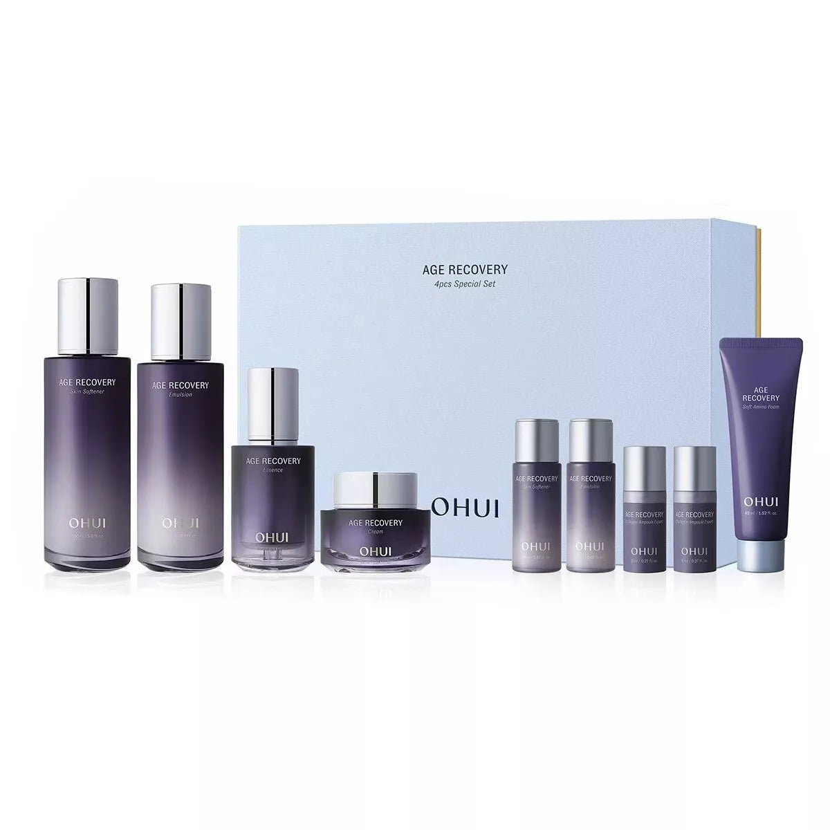 OHUI Age Recovery 2-Skin softener set featuring bottles and tubes for skincare