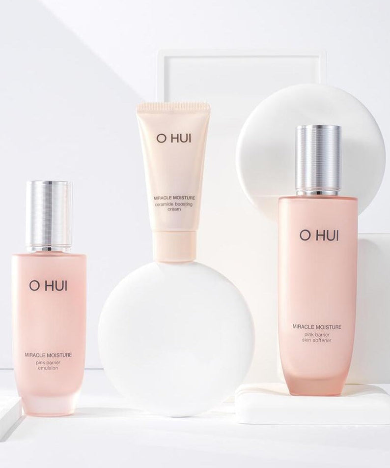 OHUI Miracle Moisture Pink Barrier Basic set (Softener, Cream, Emulsion) | Kool Seoul