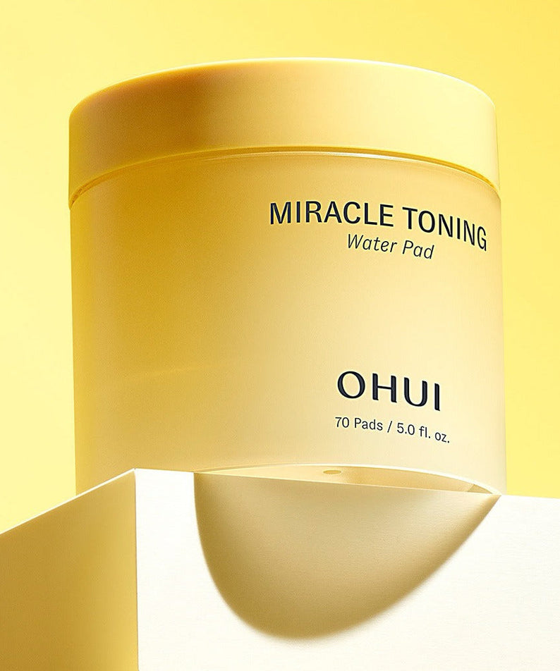 OHUI Miracle Toning Water Pads 70 sheets on a yellow background