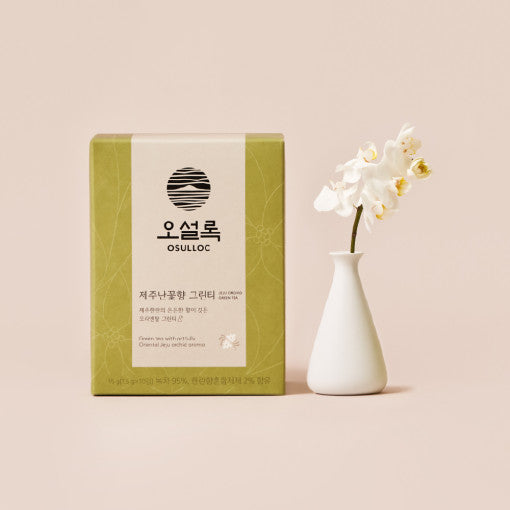 OSULLOC Jeju Orchid Green Tea 10p box with white orchid in vase