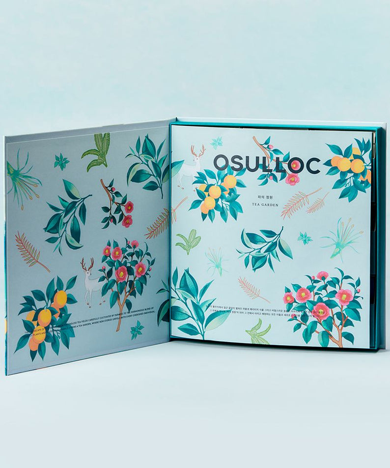 OSULLOC Tea Garden Set 2025 packaging with floral design and open box display