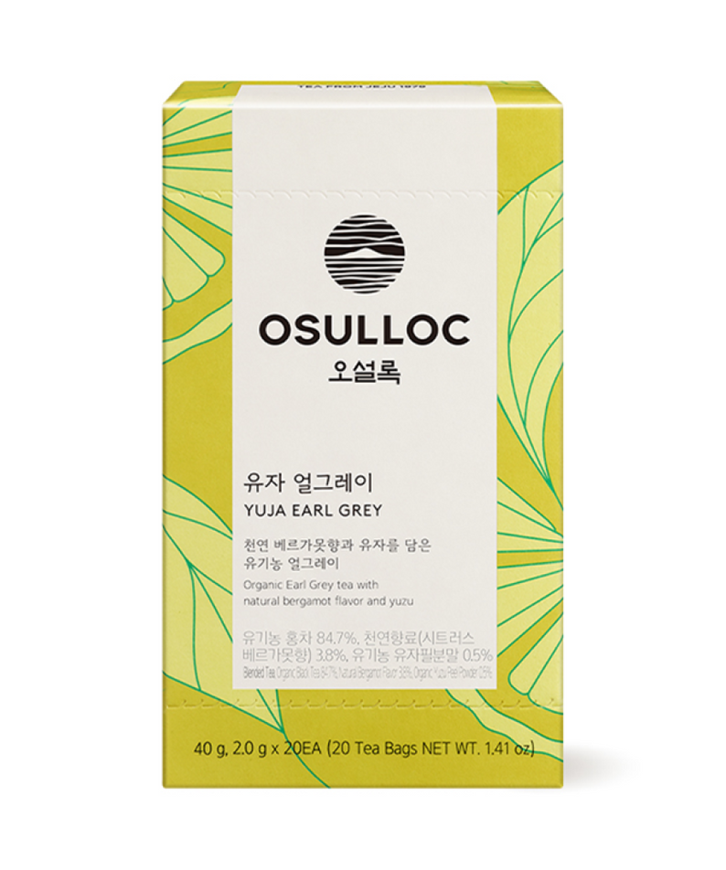 OSULLOC Yuja Earl Grey 20 p. box with green design and brand logo on packaging.