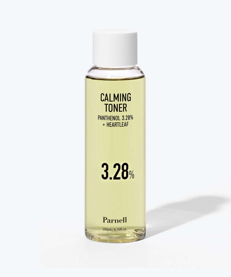 PARNELL Panthenol 3.29 Heartleaf Calming Toner 200ml bottle in clear packaging.