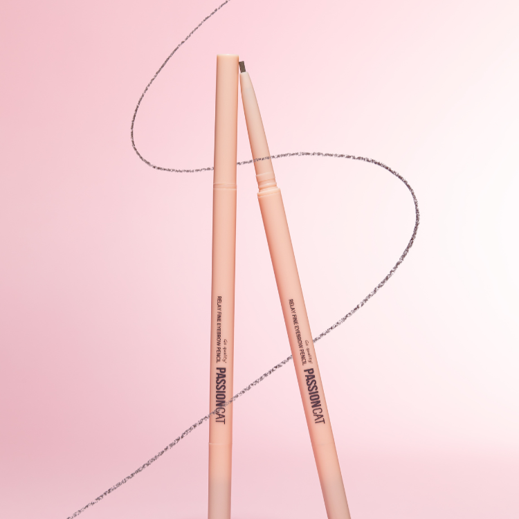 PASSION CAT Relay Fine Eyebrown Pencil 0.09g in pink packaging with a soft background