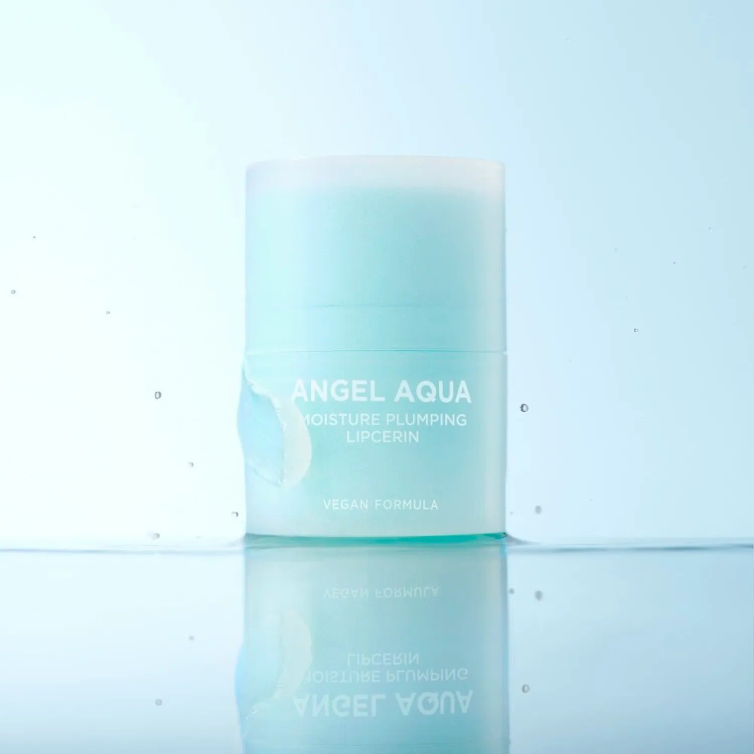 PASSION&BEYOND Angel Aqua Moisture Plumping Lipcarin 15ml vegan formula product image on blue background.