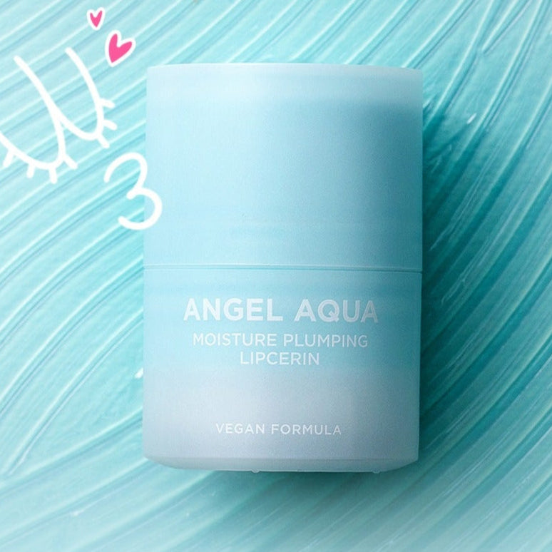 PASSION&BEYOND Angel Aqua Moisture Plumping Lipcarin 15ml product packaging on a textured background