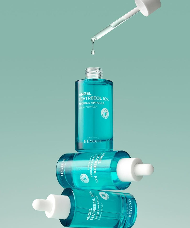 PASSION&BEYOND Angel Tea Tree 10% Trouble Ampoule 50ml product image with droppers.
