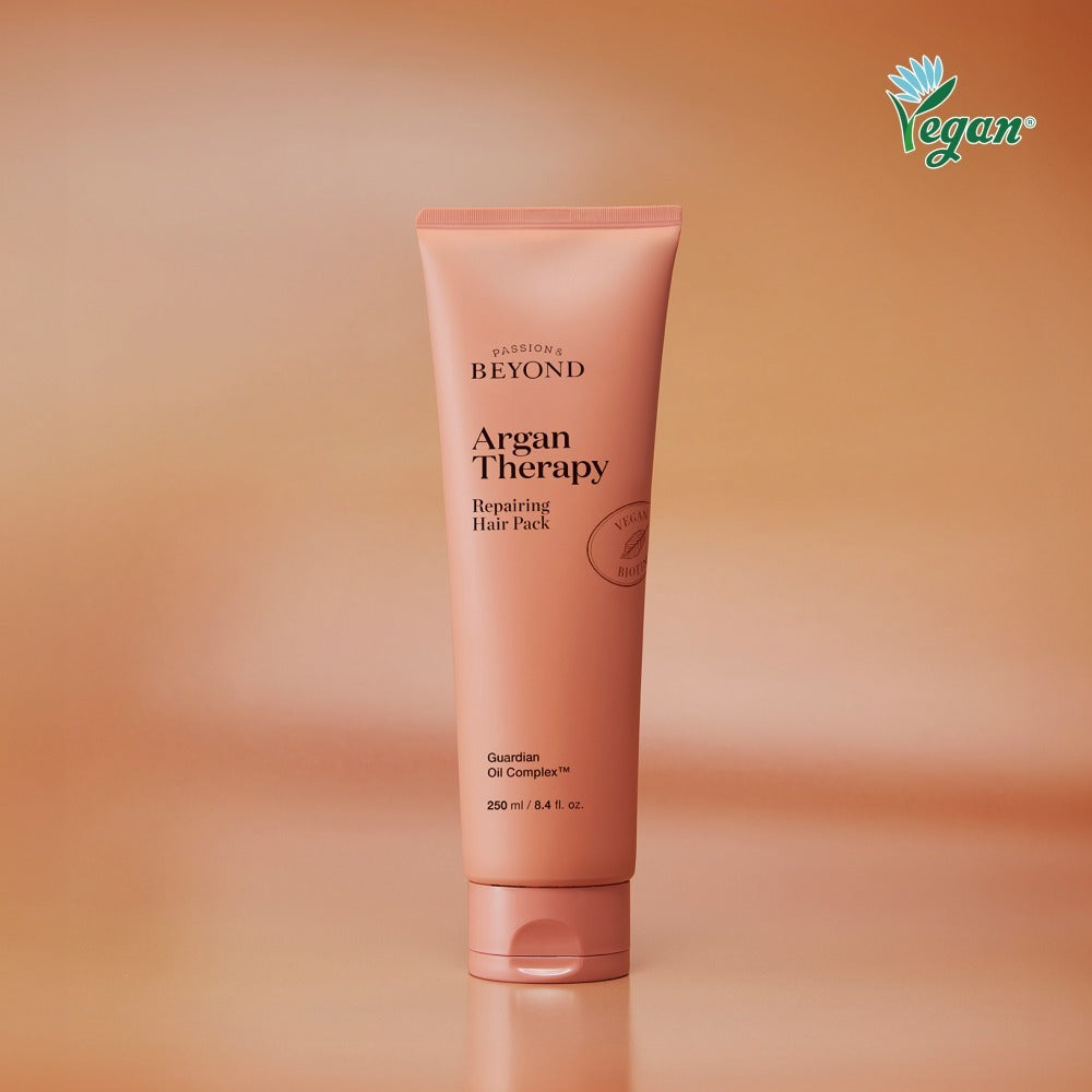 PASSION&BEYOND Argan Therapy Repairing Hair Pack 250ml in elegant packaging with vegan label