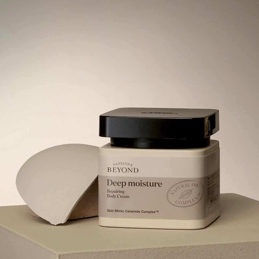 PASSON&BEYOND Deep Moisture Repairing Body Cream 150ml jar with minimalist packaging design on display.