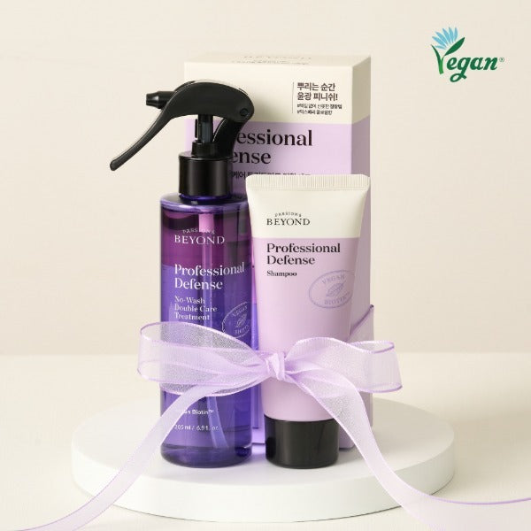 PASSON&BEYOND Profeesional Defense No-Wash Double Care Treatment 205ml vegan hair care products displayed