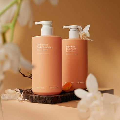 PASSON&BEYOND Pure Scet Love in Bloom Body Wash 700g with flowers in the background