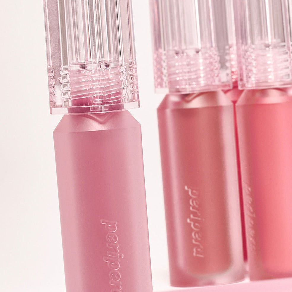 PERIPERA Water Bare Tint #Peritage (#07 to #08) in pink shades, close-up view of elegant packaging