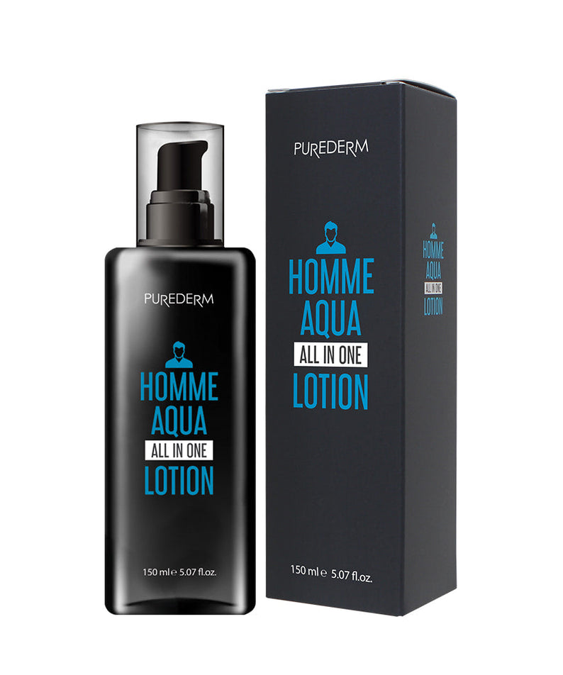 PUREDERM Men's All-in-One Lotion 150ml black pump bottle and box - Gentleman Korea men's skincare product for gentle hydration