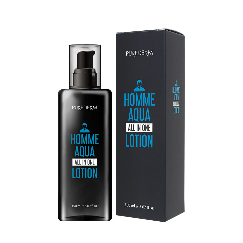 PUREDERM Men's All-in-One Lotion 150ml black pump bottle and box - Gentleman Korea men's skincare product for gentle hydration