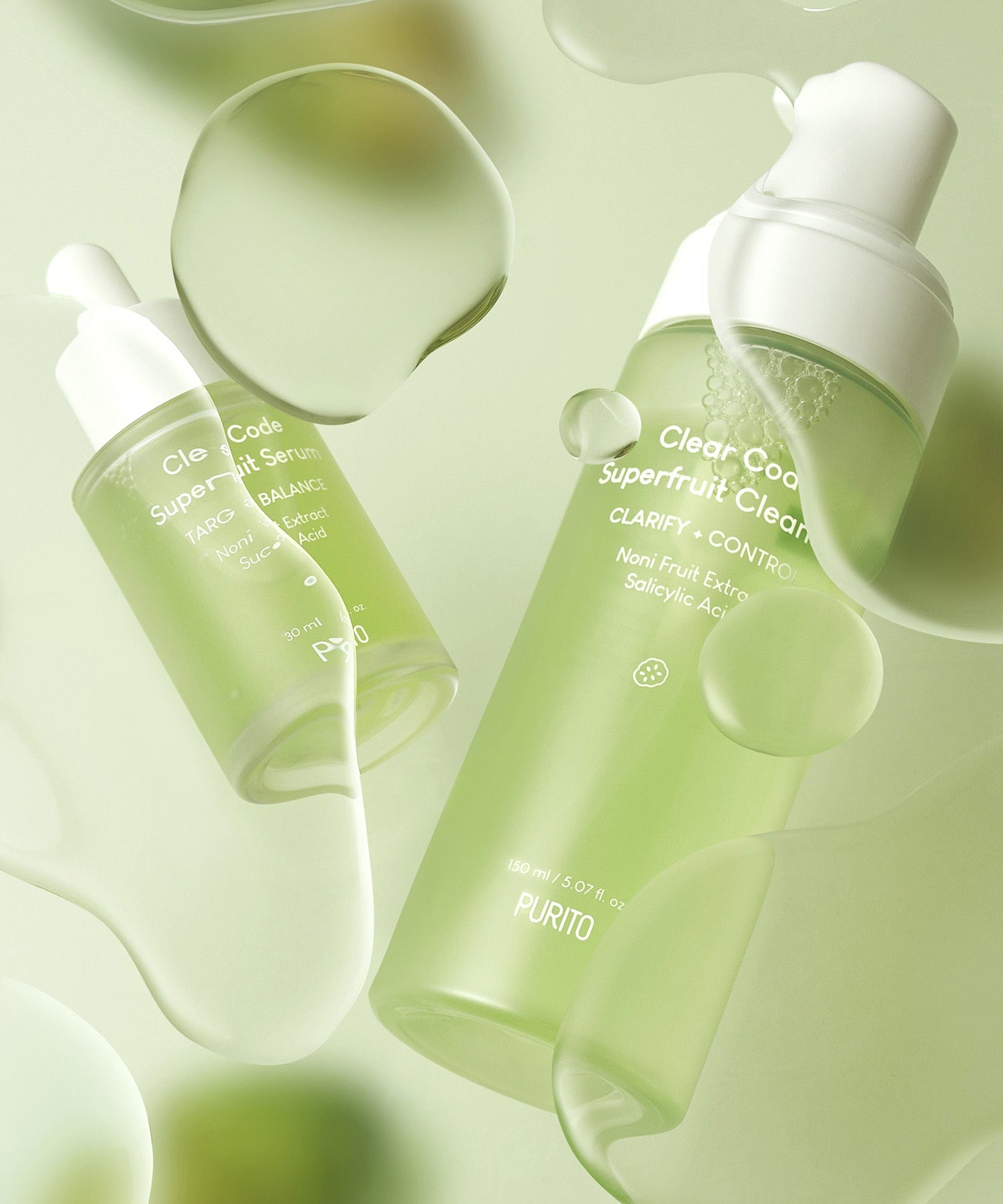 PURITO Clear Code Superfruit Cleanser 150ml with natural fruit extracts and salicylic acid for clarity and control.