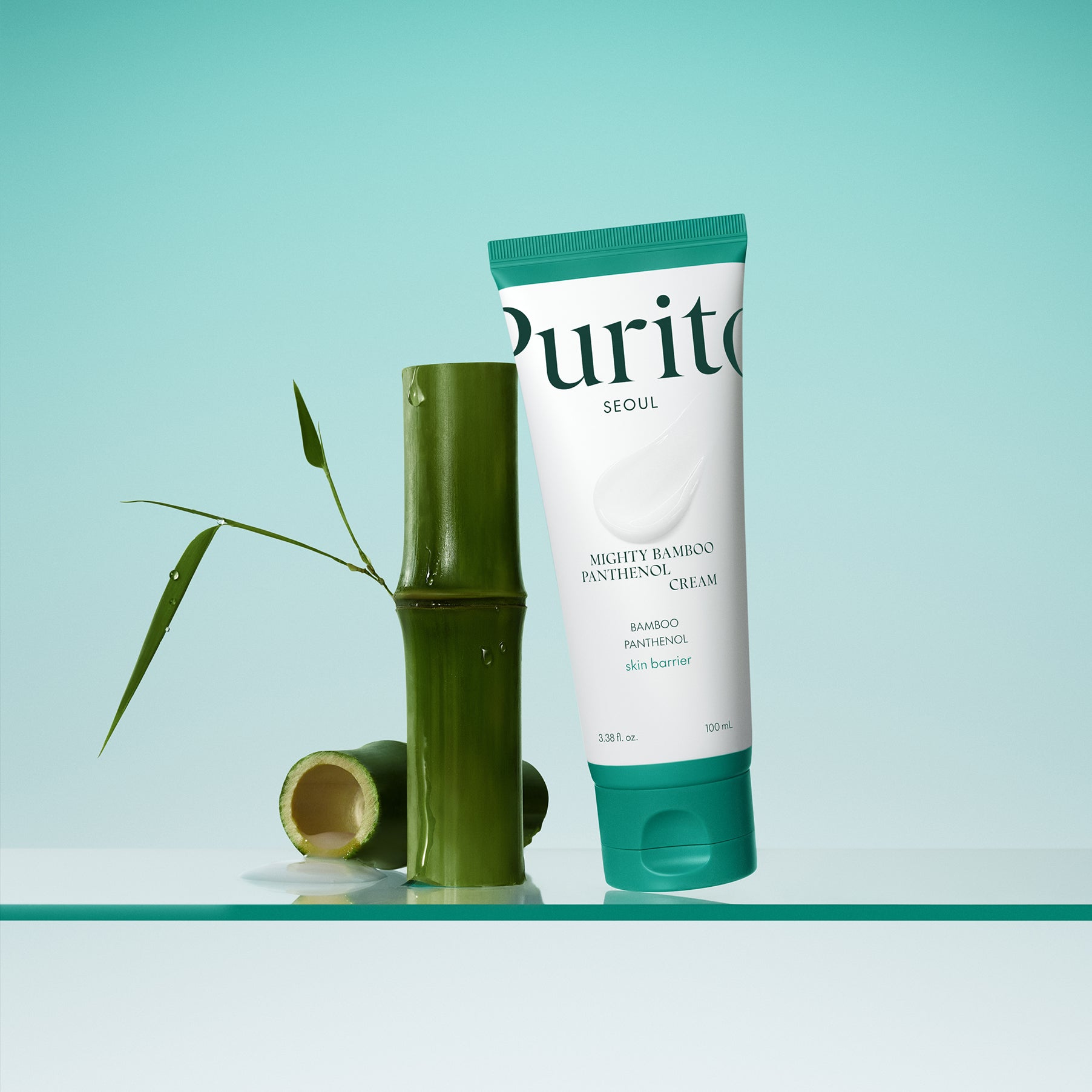 PURITO Mighty Bamboo Panthenol Cream 100ml with bamboo background, skin barrier moisturizer